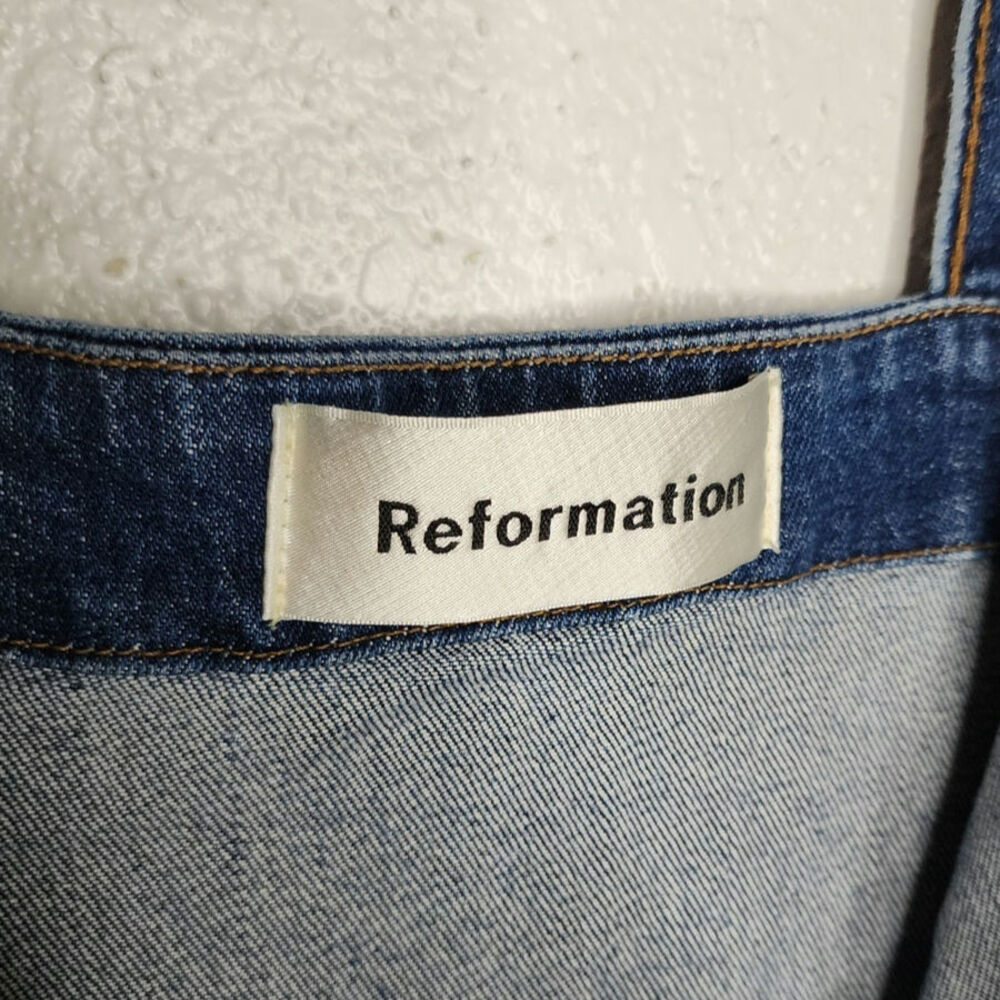 Reformation Jenny Zip Front Denim Jumpsuit Cropped Wide Leg Jean Overalls Kasai - Picture 6 of 13